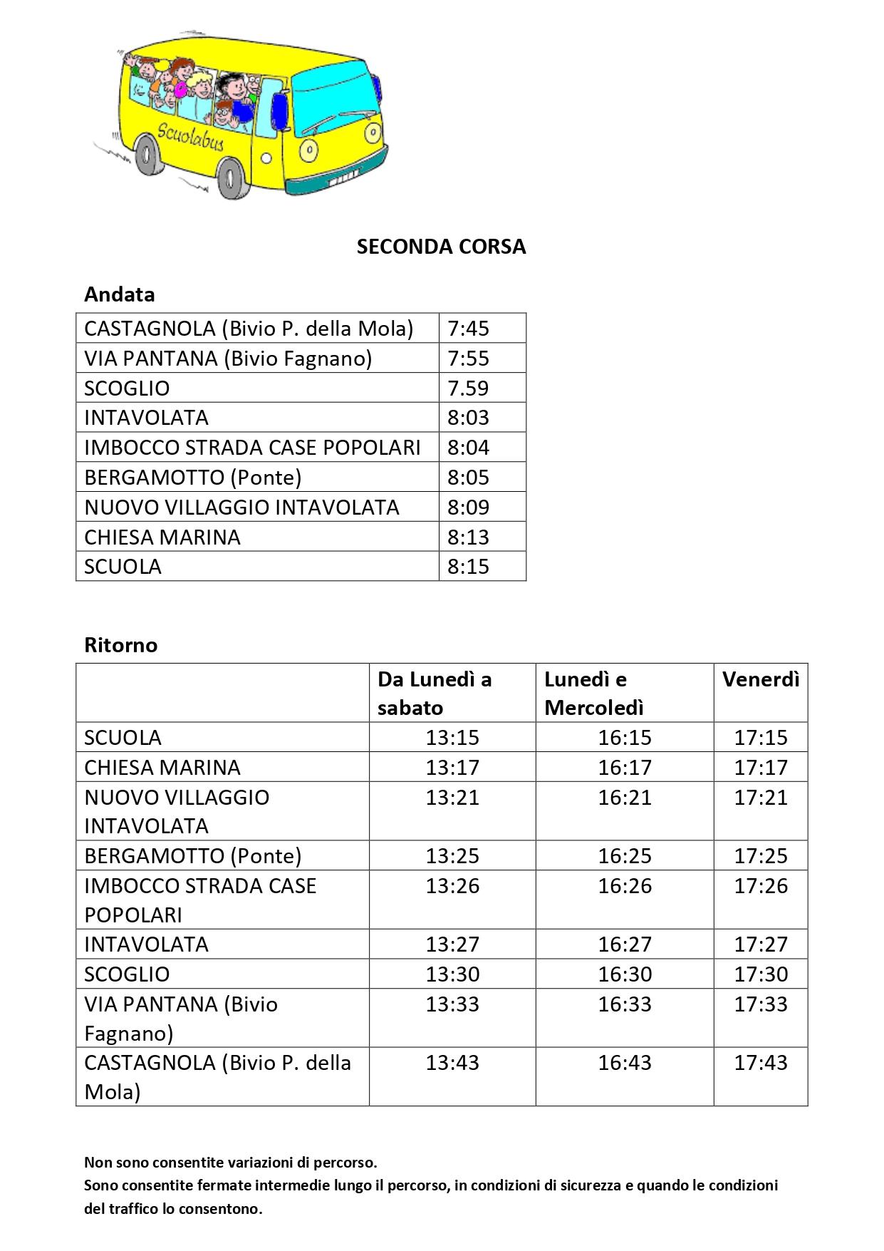 ORARIO CORSE SCUOLABUS