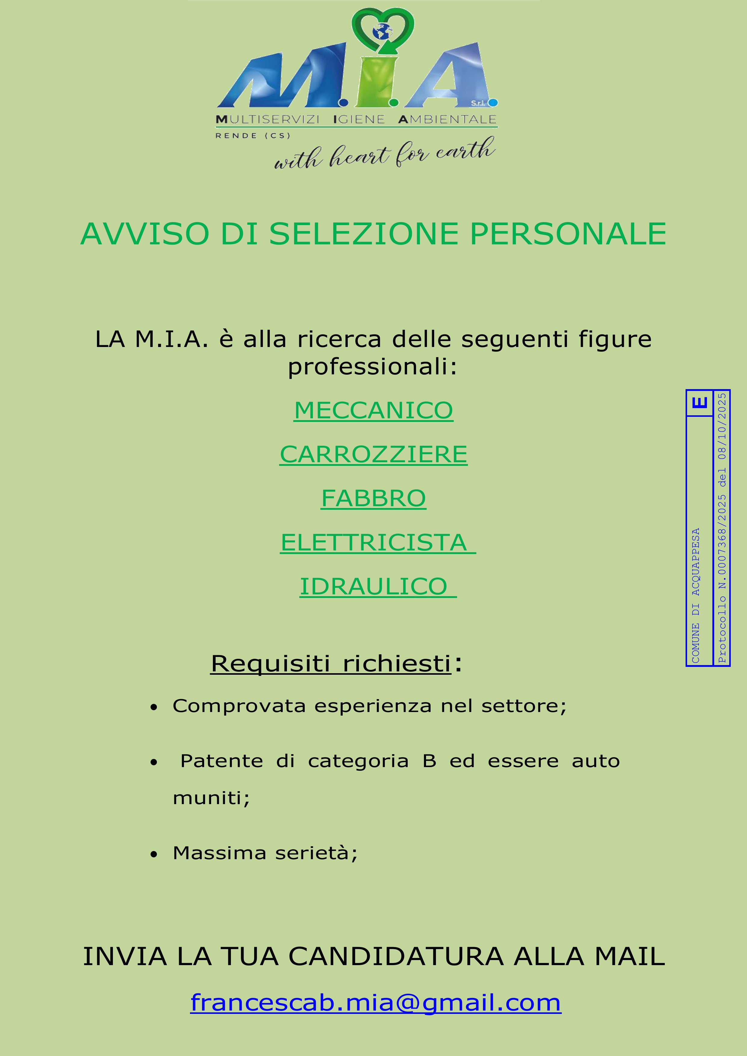 AVVISO DI SELEZIONE PERSONALE